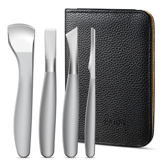 FVION Pedicure Knife Set for Feet – 4 PCS Ingrown Toenail Blade Tool Calloused Feet Remover Tool, Stainless Steel Pedicure Tools for Foot Callus Blade Remover for Feet (Short Handle)