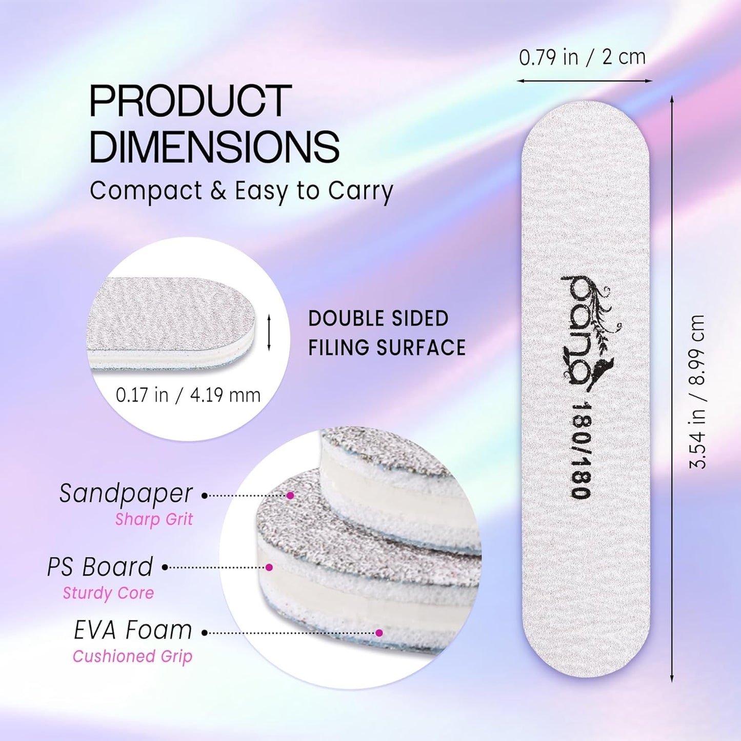 25PCS Mini Size PANA Professional Double Sided Nail Files - Zebra, 180/180 Grit - Emery Board Nail Buffering File Manicure Pedicure Nail Polisher Washable