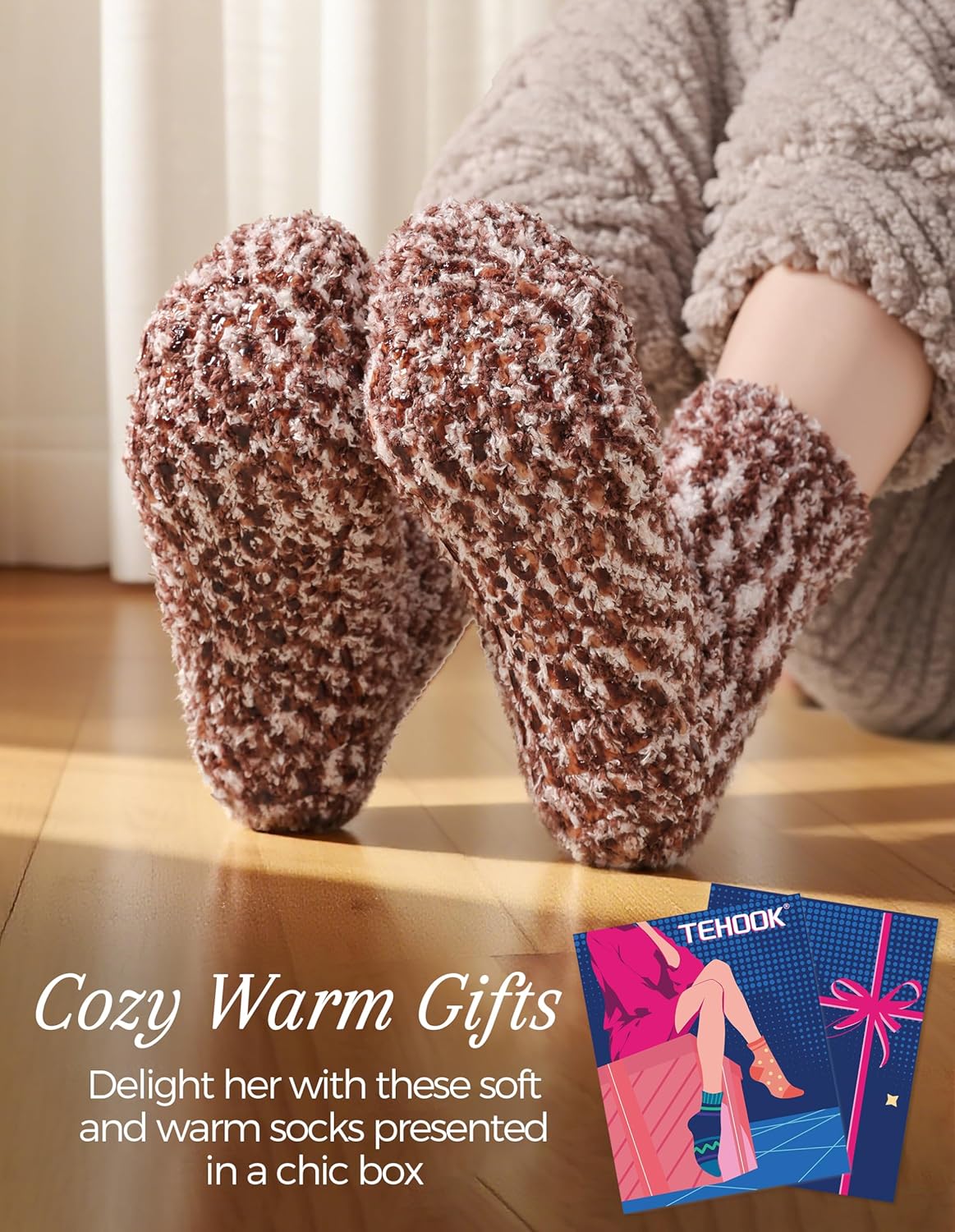 TEHOOK Warm & Cozy Gifts for Women, Stocking Stuufers, Fluffy Fuzzy Plush Sleeping Slipper Socks - Soft Warm Fabric