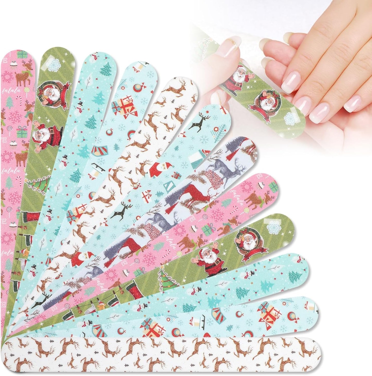 12Pcs Nail Files, Colorful Random Pattern Emery Boards for Nails, Christmas Double Sided Reusable Manicure Pedicure Tools, Fingernail Files for Women Girls Natural & Acrylic Nails