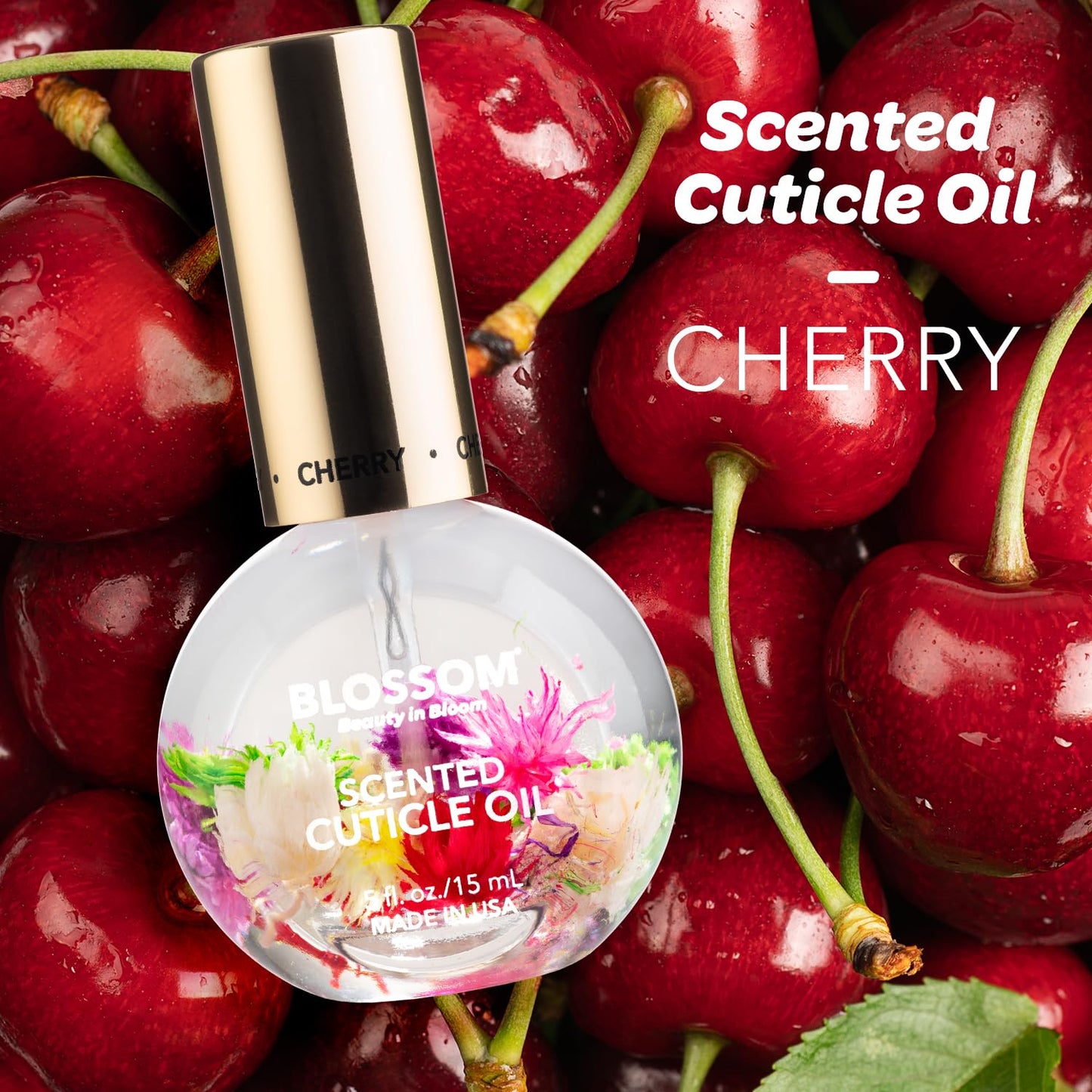 Blossom Cuticle Oil for Nails, Hydrating, Moisturizing, Scented Nail Oil Cuticle Care, Infused with Real Flowers, Made in USA, 0.5 fl. oz, Cherry