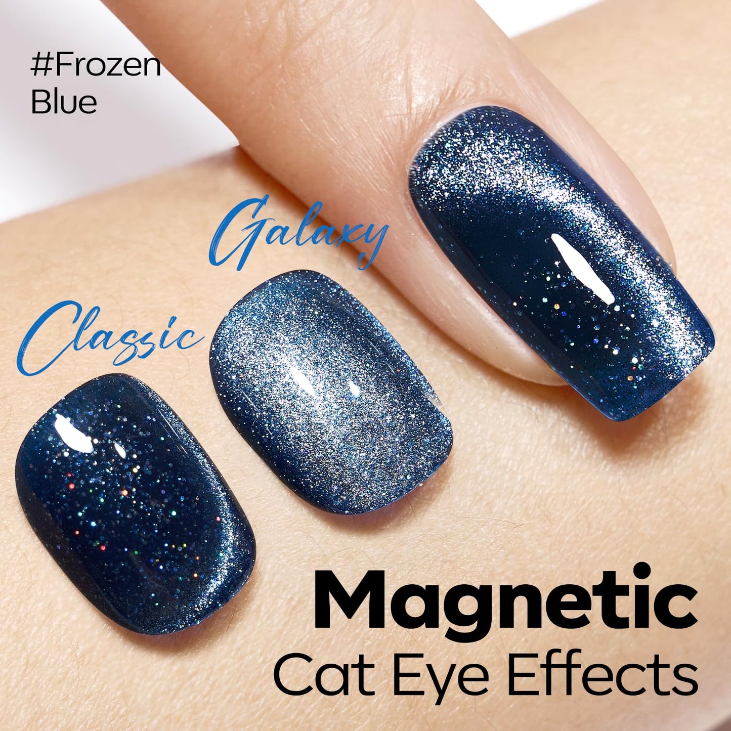 modelones Cat Eye Gel Nail Polish,Blue Glass Nail Polish Sparkle Reflective Glitter Polish Spring Deep Navy Blue Translucent U V Magnet Soak Off LED Nail Art Gel Top Coat DIY Salon 15 ML