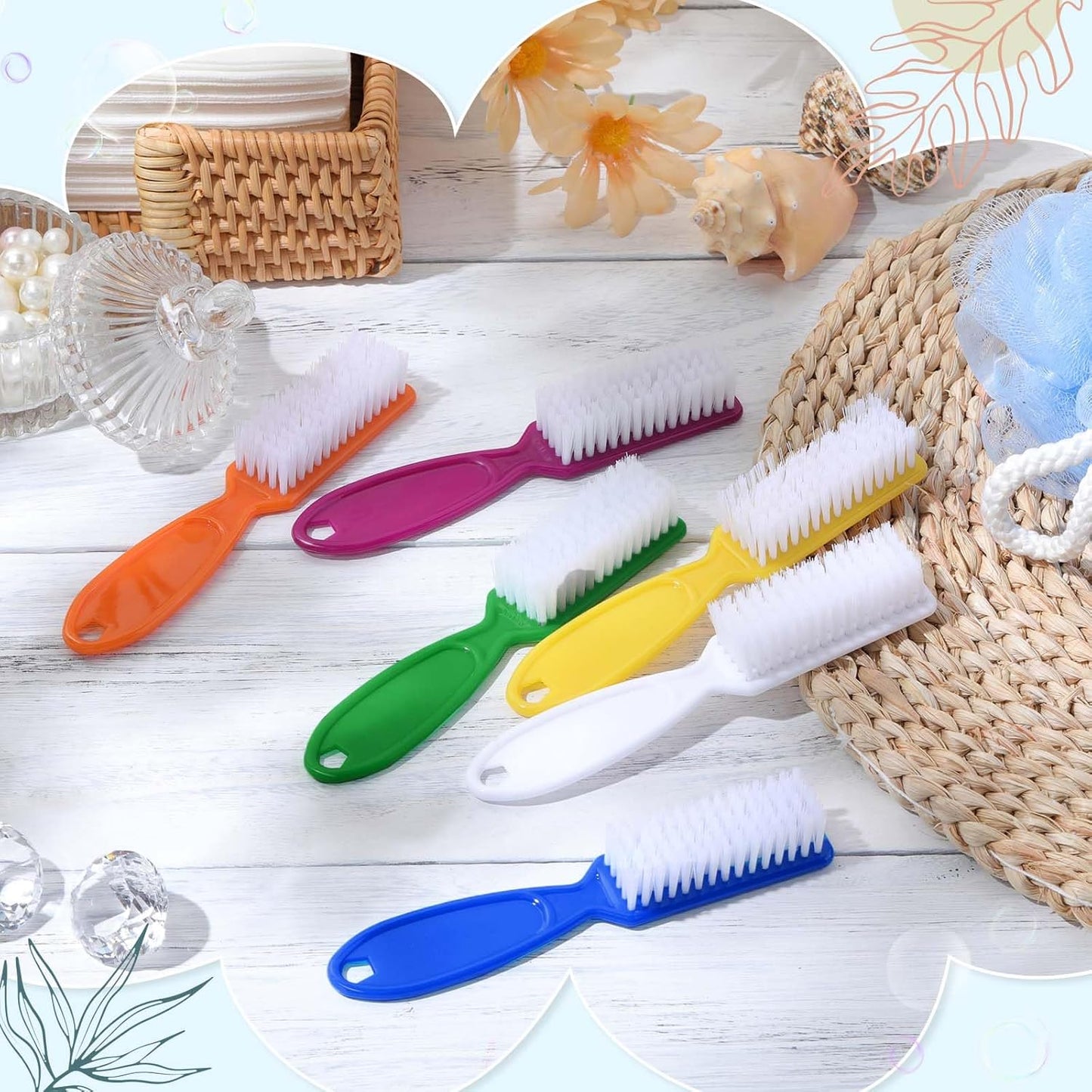 Patelai 200 Pcs Handle Grip Nail Brush Bulk Pedicure Brush for Feet, Toes and Cleaning Fingernail(6 Colors)