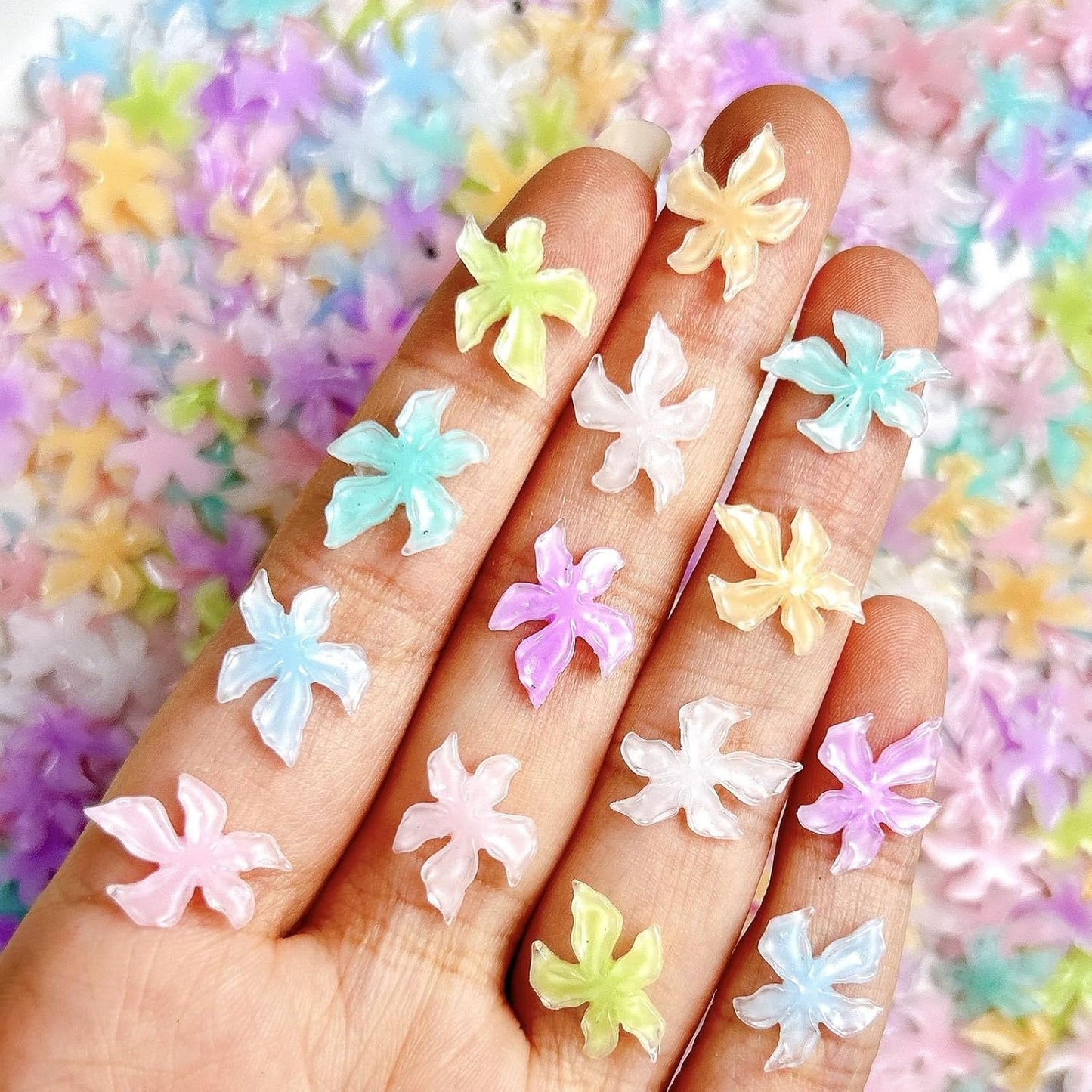 150-Piece Crystal Flower Nail Charms Set, Mixed Color 3D Rhinestones, Spring Floral Design, Manicure Decoration