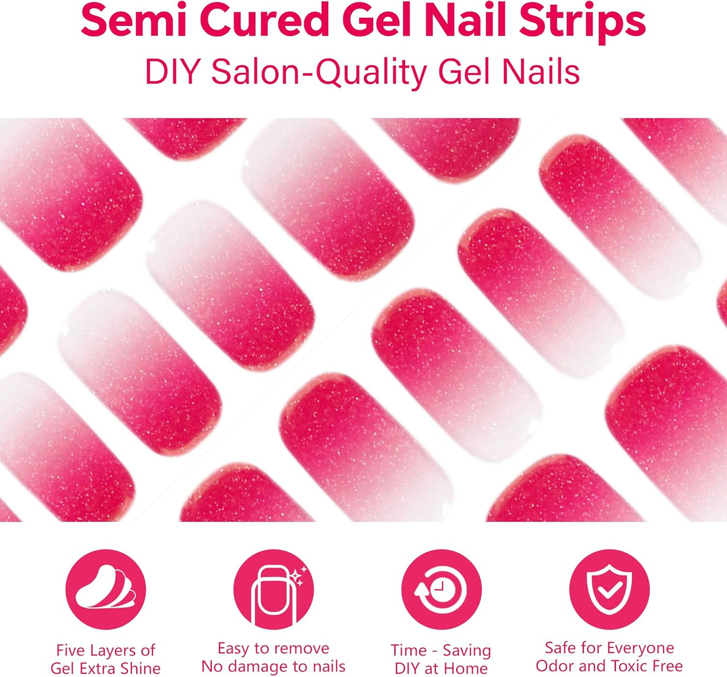 Semi Cured Gel Nail Strips-Salon Quality Work Nails Trendy Coffee Colors Long Lasting, Easy On & Off Gel Nail Wraps,Works with Any UV/LED Lamps(Rose Gradient)