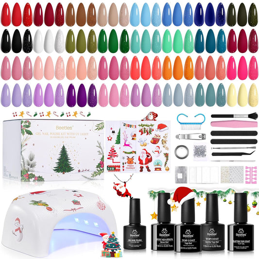 Beetles 55 Pcs Gel Nail Polish Kit with U V Ligh - 32 Color Gel Nail Kit Christmas Gifts for Teens Girls Women Four Seasons Glow Soak Off Red White Winter Nails Art Home Salon DIY Manicure Set