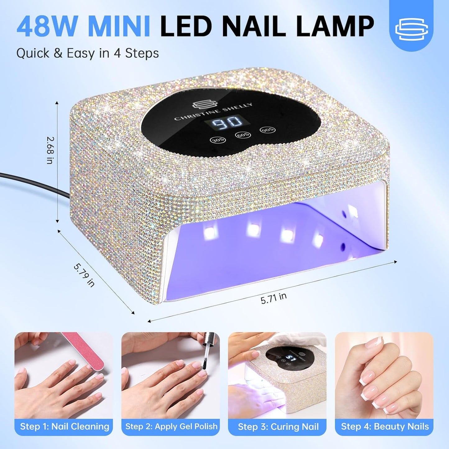 UV Nail Lamp, CHRISTINE SHELLY UV Light for Gel Nails, 48W Plug-in Mini Diamond Nail Lamp Nail Dryer with Touch Control Auto Sensor and 3 Timer Settings Nail Light Curing Lamp, Home