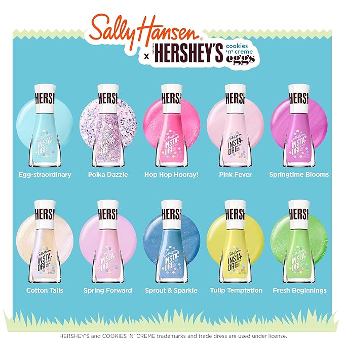 Sally Hansen Insta-Dri Hershey's Cookies 'n' Creme Eggs Nail Polish | Quick Dry, Long Lasting, Streak-Free Shine | Sheer, Shimmery | 781 Cotton Tails | Pale White Yellow Nail Color