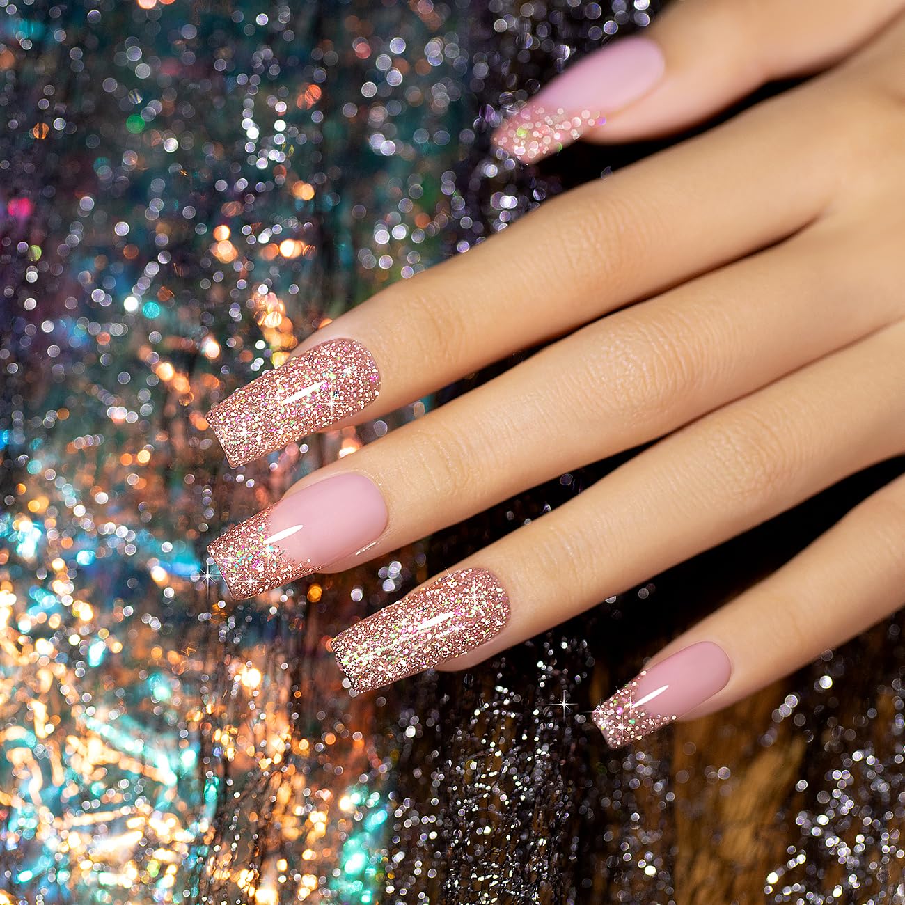RARJSM Reflective Glitter Gel Polish Rose Gold Disco Shimmer Sparkling Glitter Iridescent Sparkly Shiny Gel Polish Holographic Gelpolish Soak off U V/L E D Nail Art Varnish for Salon DIY at Home