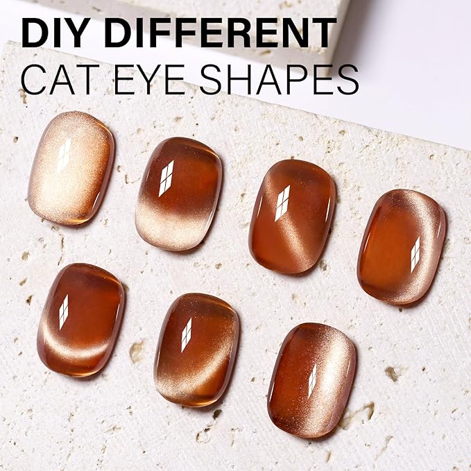 AILLSA Cat Eye Gel Nail Polish Brown Glitter Gold Gel Polish with Magnet, Amber Nude Shimmer Gel Polish Crystal Reflective Jelly Winter Color Translucent UV Gel Salon DIY at Home 0.5 OZ GF24