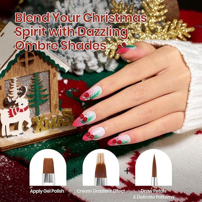 Beetles Christmas Nail Art Brushes 8pcs – Crystal Christmas Nail Art Tools 5pcs Double-ended Nails Dotting Tool, 3pcs Striping Liner Brushes for Nails with Charms and Stickers Manicure Design Tools