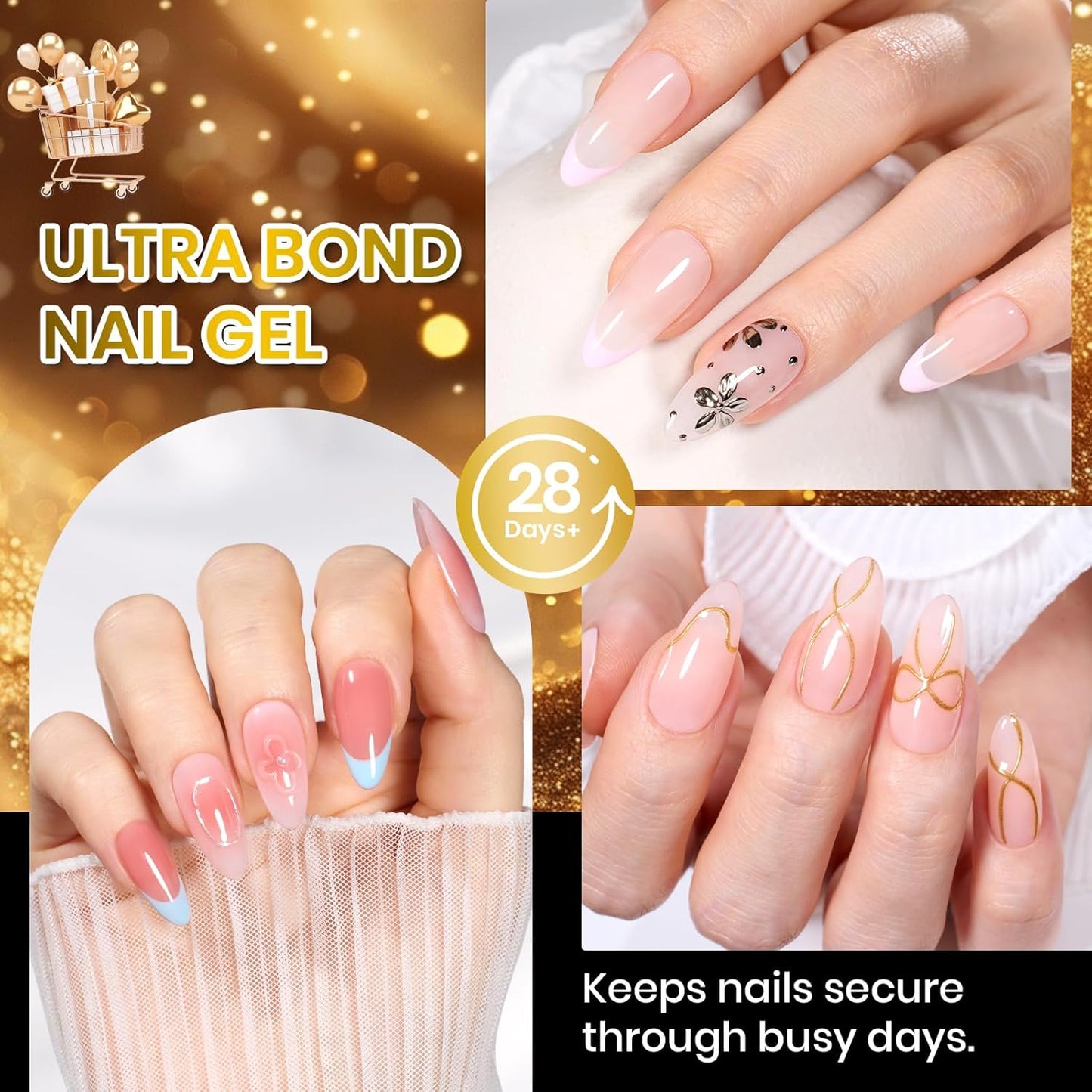 Beetles Solid Nail Glue Gel for False Tips, 15g Strong Adhesion for Press on Acrylic Tips, Clear Hard Gel 3D Sculpting for Christmas Nail Art UV Light Cured