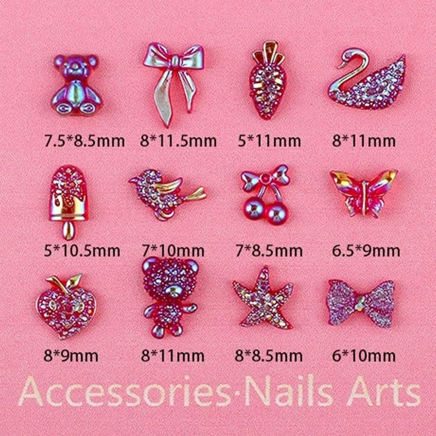3D Nail Charms and Gems Kit, Color Candy Bow Bees Bear Animals Cartoon Nail Art Charms,Flatback Gems+Gold Bow Nail Studs+Gravel Diamond,Mixed Nail Rhinestones Manicure Kit Nail Art DIY Decoration