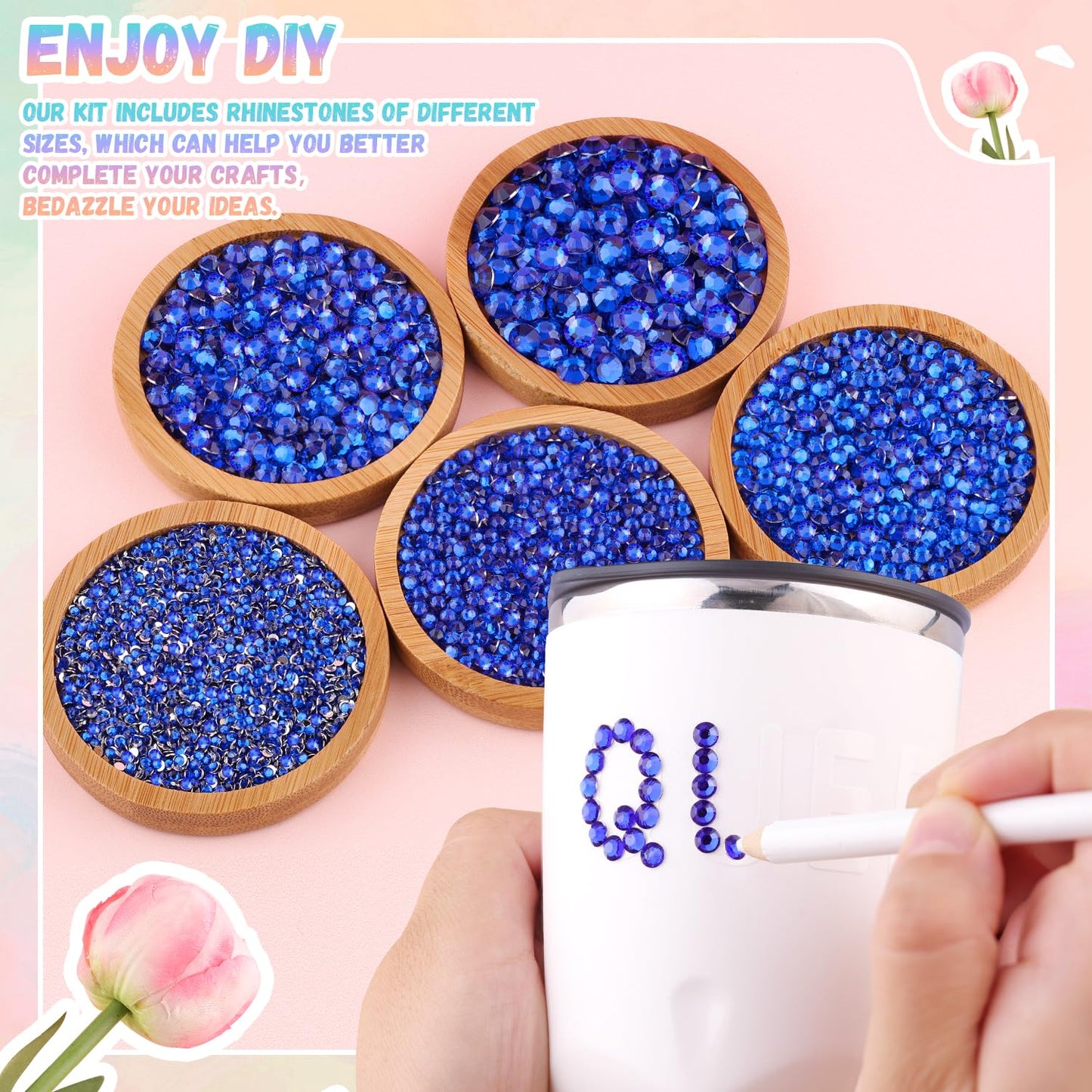 30000Pcs Resin Rhinestones for Bedazzling with B7000 Jewelry Glue, Royal Blue Flatback Gems Rhinestones for Crafting, Clothing Tumblers Mugs Shoes Fabric Decor Nail Art