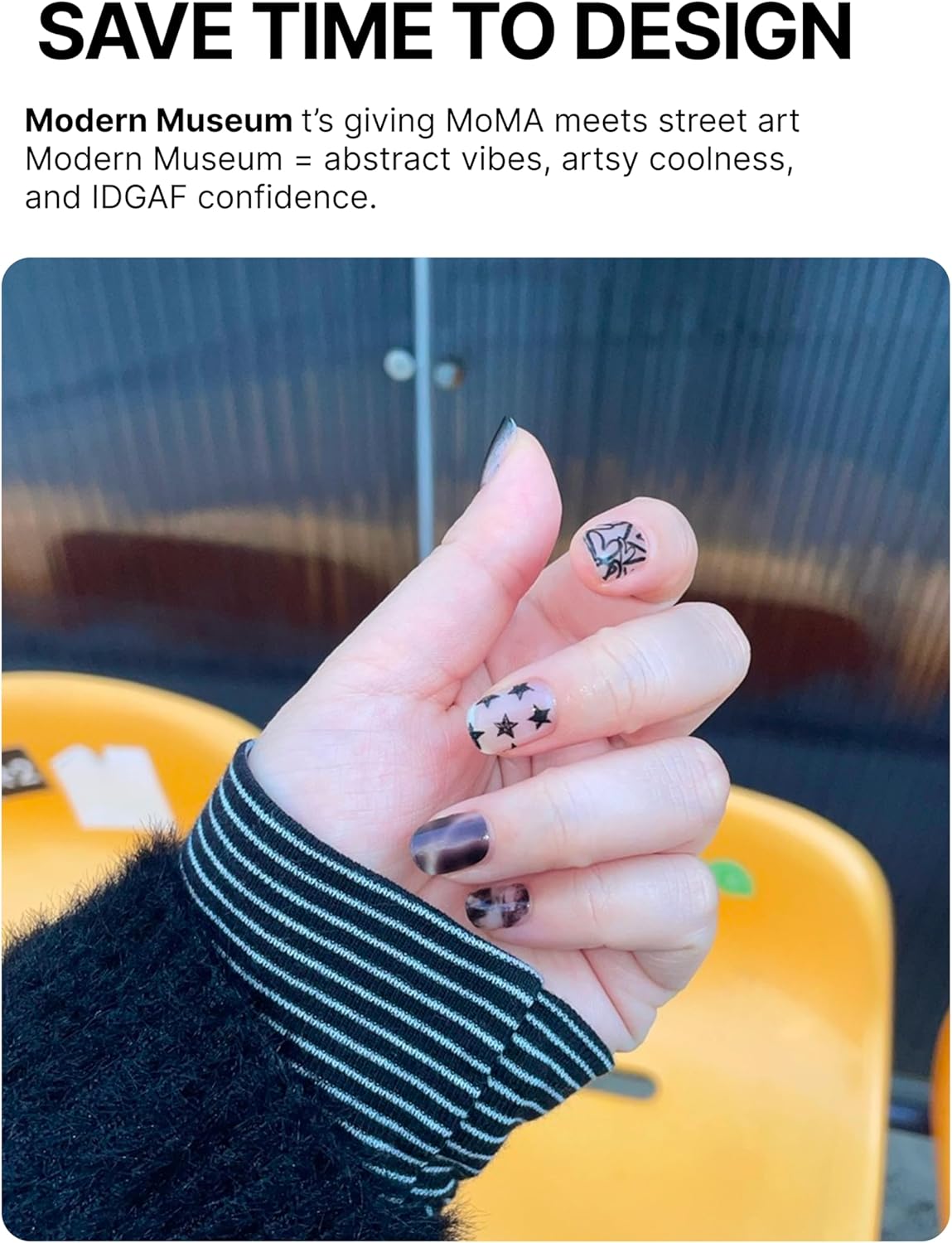 UUUUUU Semi Cured Gel Nail Strips | Salon-Quality | UV Free Gel Nail Wraps for Women | Easy Peel&Stick | Long-Lasting up to 14 Days | 28 Strips Set+File & Wipes | Gift-Ready(UGN102 Modern Museum)