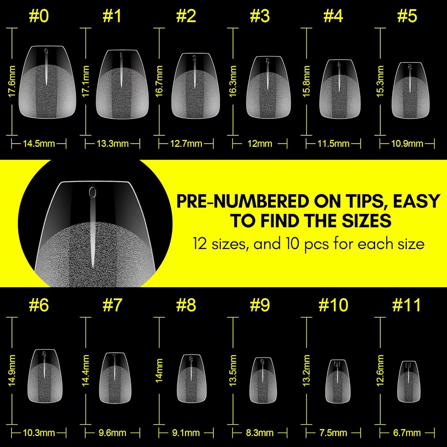Makartt Extra Short Coffin Fake Nail Tips: 120pcs Full Cover Pre-shape Half Matte Clear Soft Gel Nail Tips French Press on Acrylic False Extension, 12 Sizes Salon Home DIY