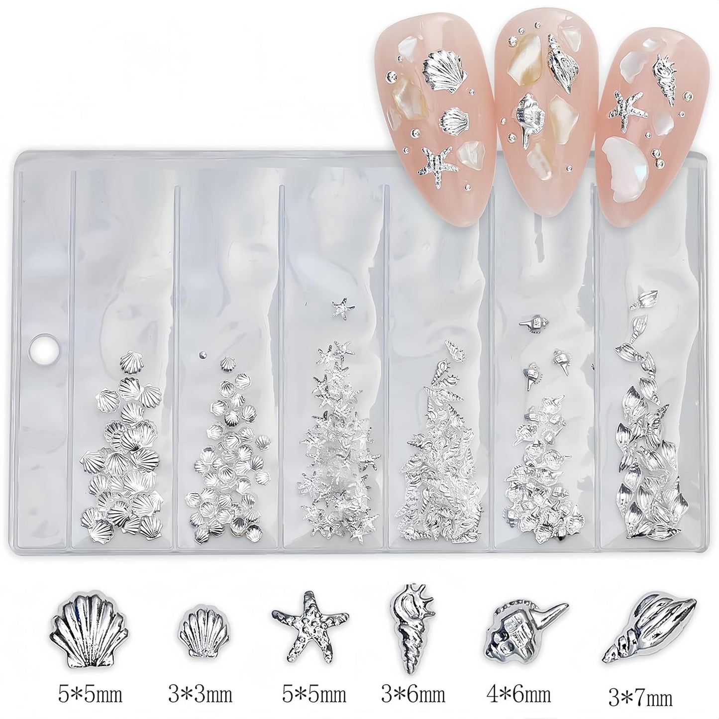 400Pcs Alloy Gold Silver Shell Starfish Nail Charms 3D Ocean Theme Nail Rhinestones Metal Beach Starfish Conch Seashell Nail Nails Gems Crystal Nail Jewels Supplies for Women DIY Manicure Accessories