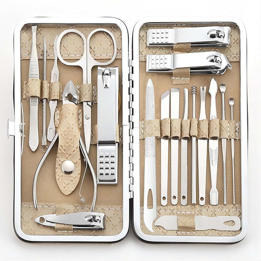 Manicure Set - 19 in 1 Professional Nail Clippers Pedicure Kit, Manicure Tool Kit, Stainless Steel Facial Grooming Set Kit, Gift Idea for Women, Men, Girls, Teens, Beige