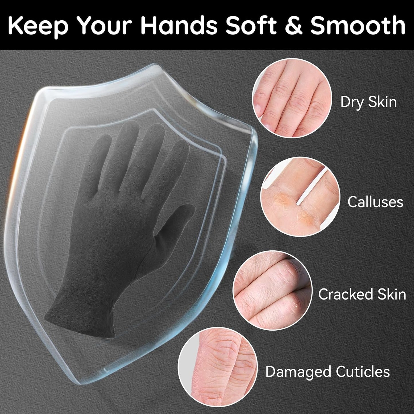 Segbeauty 24 Counts Elastic Black Cotton Gloves Work, 12 Pairs Moisture Lotion Cotton Gloves for Dry Hands Overnight with Elastic Band for Jewelry, At Home Spa Sleep Glove Soft Reusable Gel Glove Bulk