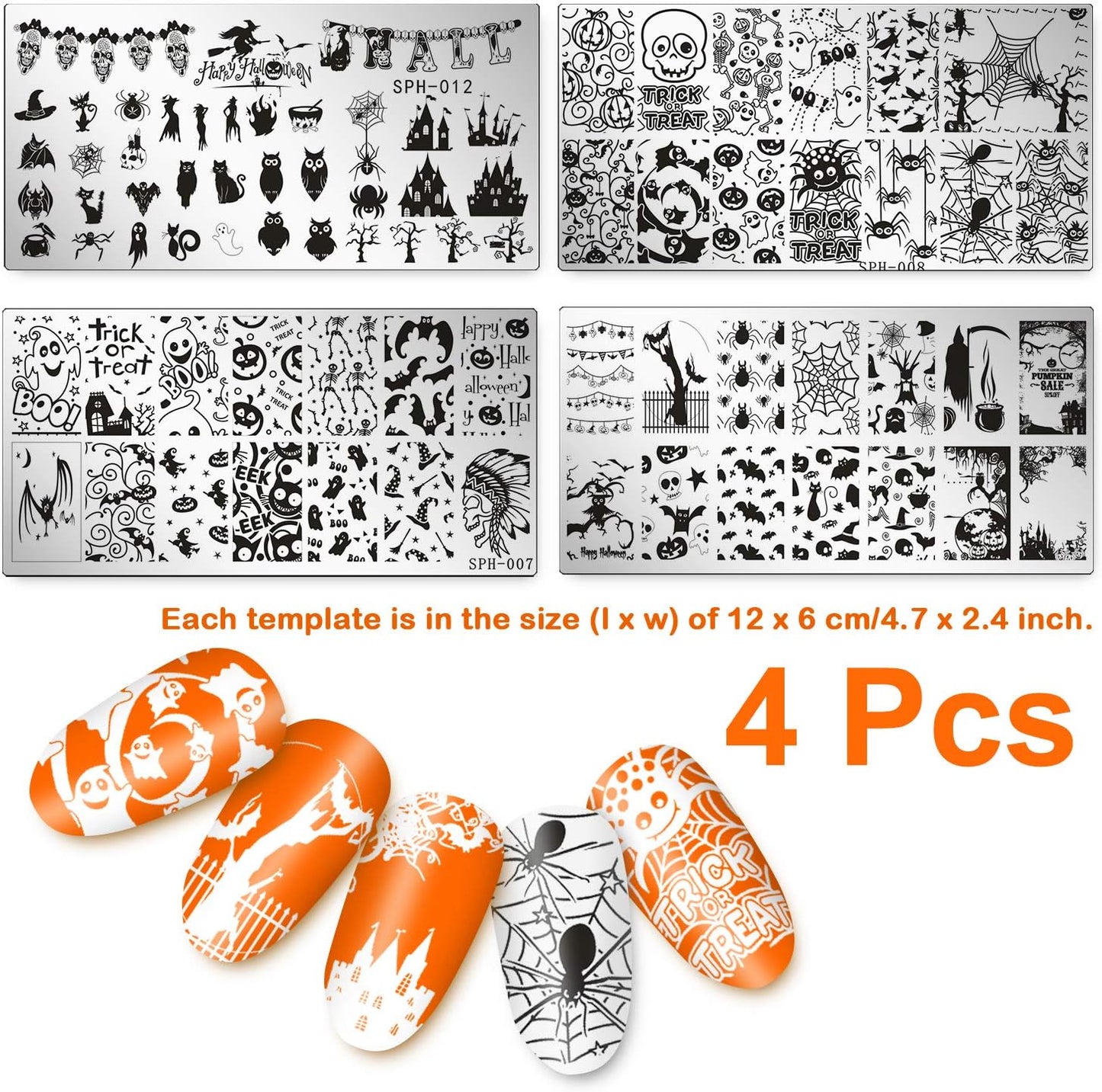 Whaline 4 Pieces Halloween Nail Art Plates Image Stamp Templates Stamping Kit DIY Print Manicure Salon Design