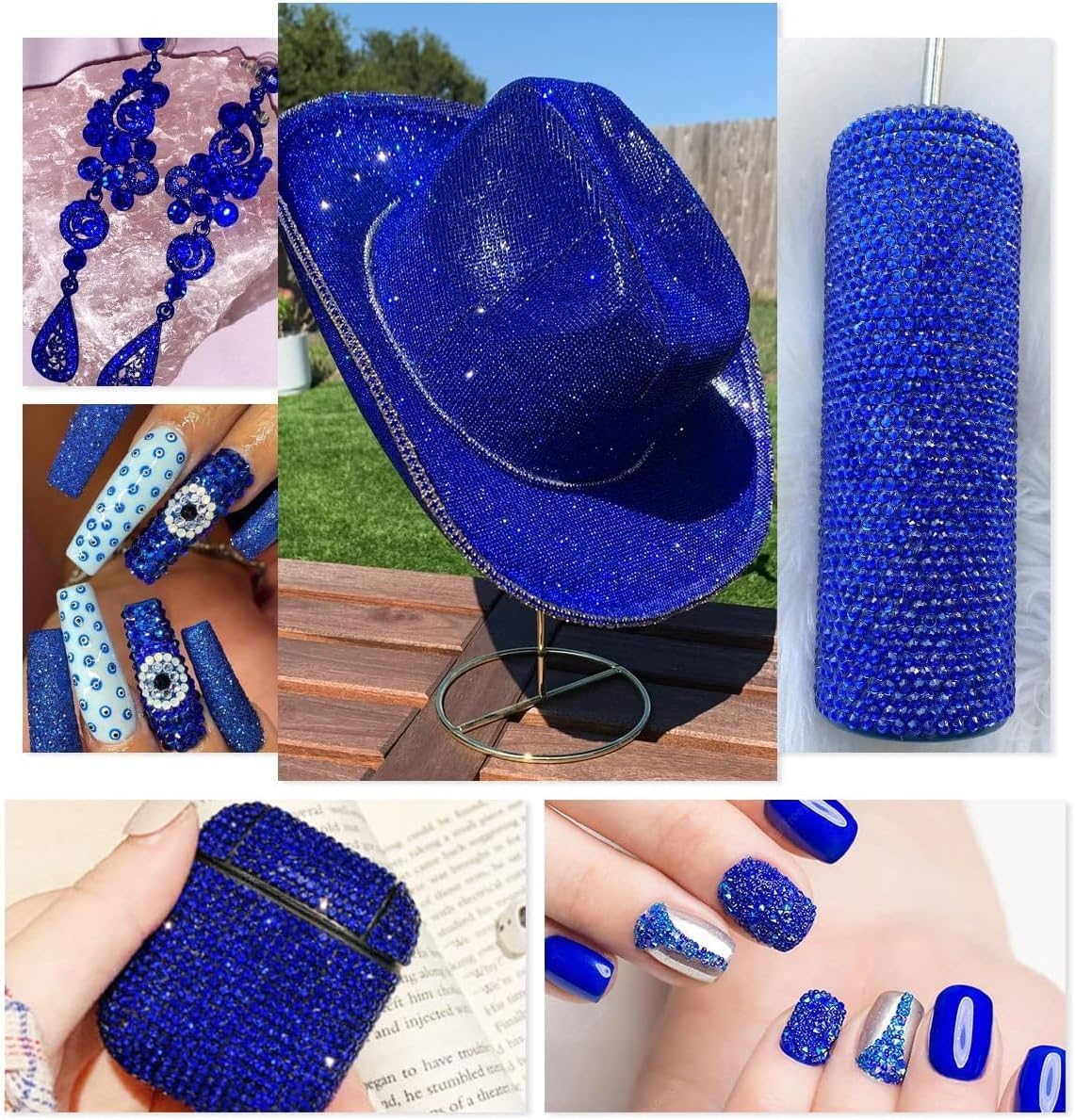 2550pcs Royal Blue Nail Art Flatback Rhinestones for Face Makeup Sapphire Nail Gems Gemstones K9 Glass SS4~SS20 6 Sizes Dark Blue Diamonds Stones w Tweezer & Picking Pen for Nails DIY Crafts