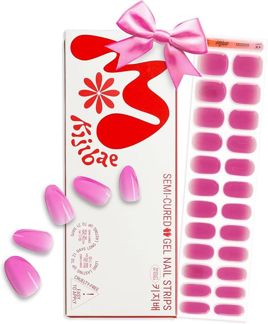 Semi Cured Gel Nail Strips - Minimalist Ombre Nail Polish Wraps, Works with Any UV Lamp - Long Lasting Easy Salon Manicure - 24pcs with 2 Prep Pads, Nail File & Cuticle Stick (Grape Soda)