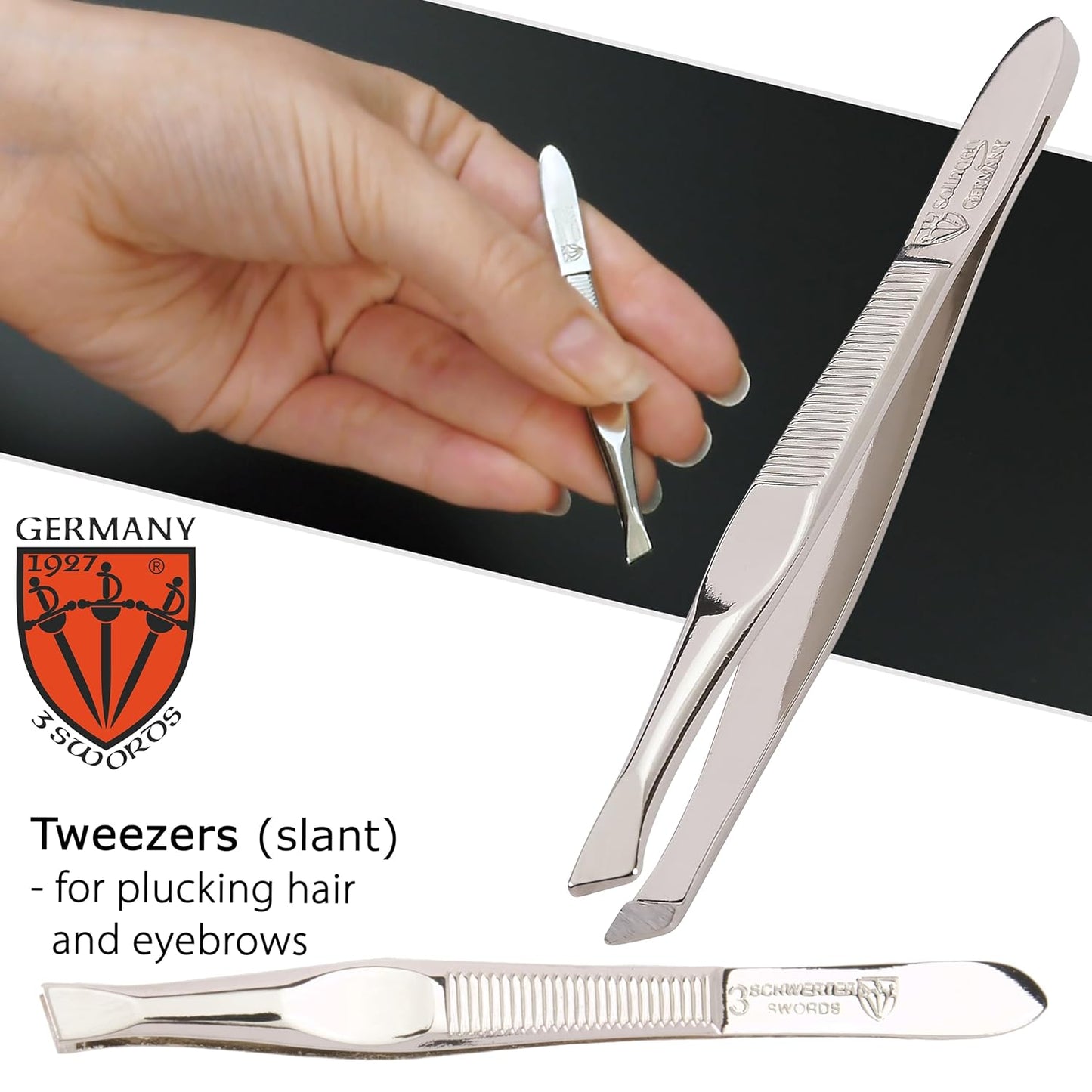 3 Swords Germany - brand quality 3 piece manicure pedicure grooming kit set for professional finger & toe nail care scissors file genuine leather case in gift box, Made in Solingen Germany