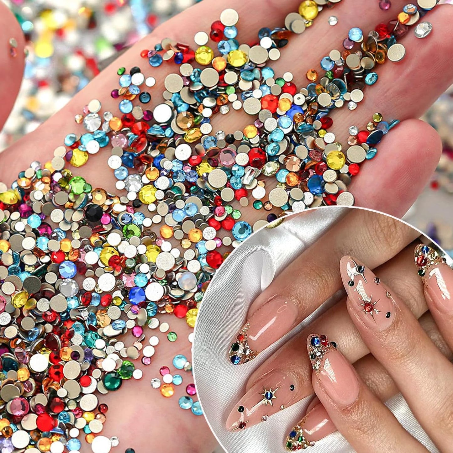 1140Pcs Colorful Rhinestones Nail Charms,3D Sparkling Flat Back Nail Rhinestones Mini Nail Gems for Acrylic Crystals Half Rounded Nail Diamonds Bling Nail Jewelry Accessories DIY Glitter for Crafts