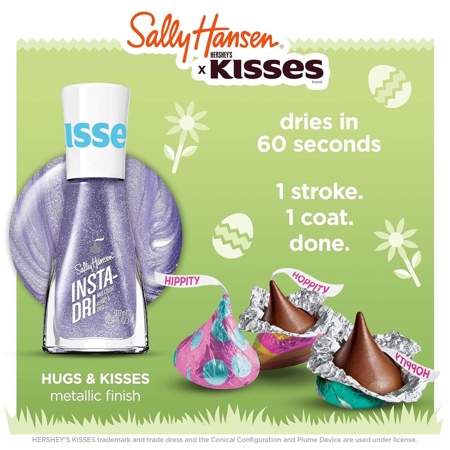 Sally Hansen Insta-Dri Hershey Kisses Nail Polish | Quick Dry, Long Lasting, Streak-Free Shine | Opaque, Shimmery | 731 HUGS & KISSES | Soft Orchid Purple Nail Color