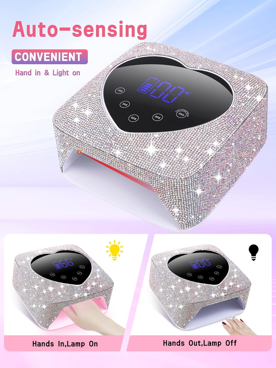 Hongfa Cordless Gel Nail Lamp, Rechargeable UV LED Nail Dryer for Gel Polish with LCD Display, Auto Sensor and 5 Timer Settings Professional Gel Curing Light for All Gel Nail Polish, Manicure Tools
