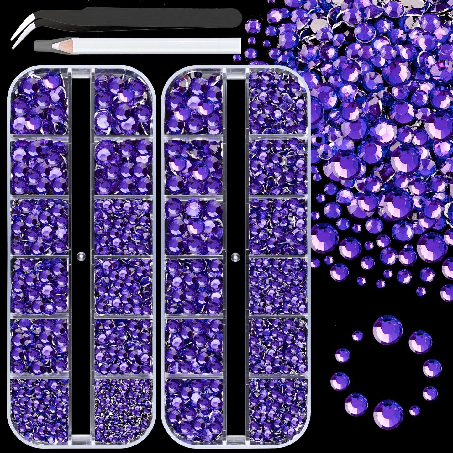Resin Rhinestones for Crafting, 2 Boxes Purple Flatback Crystals for Bedazzling Crafts DIY Nail Art Deco, Non Hotfix Bulk Gems for Tumbler Shoes Clothing Fabric Face Makeup