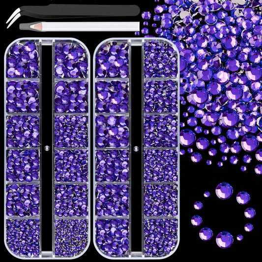 Resin Rhinestones for Crafting, 2 Boxes Purple Flatback Crystals for Bedazzling Crafts DIY Nail Art Deco, Non Hotfix Bulk Gems for Tumbler Shoes Clothing Fabric Face Makeup