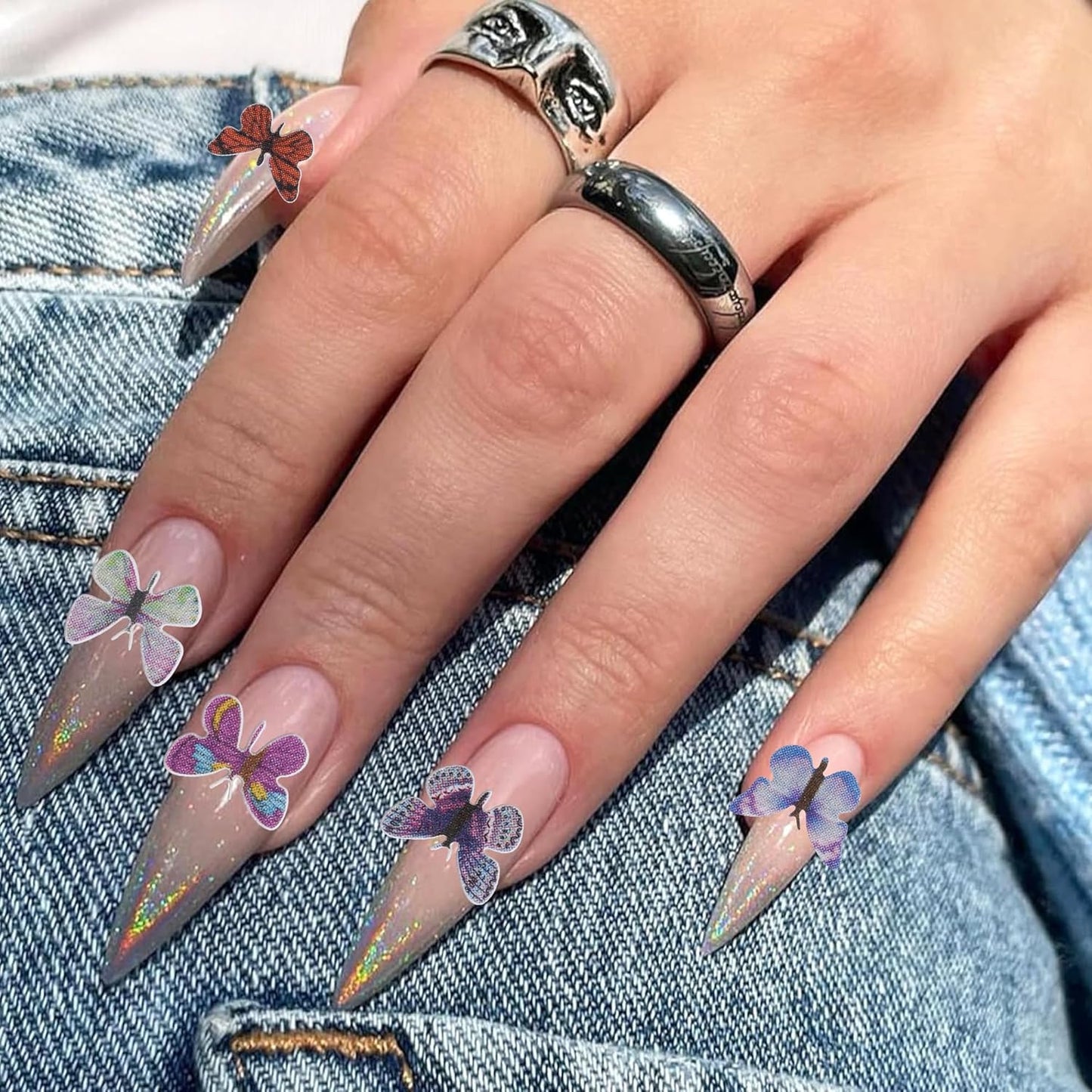 300Pcs 3D Flower Nail Art Charms Sequins Decals Colorful Mixed Butterfly Design Slice Nail Flowers Ultra Wood Pulp Flakes Sequins 2