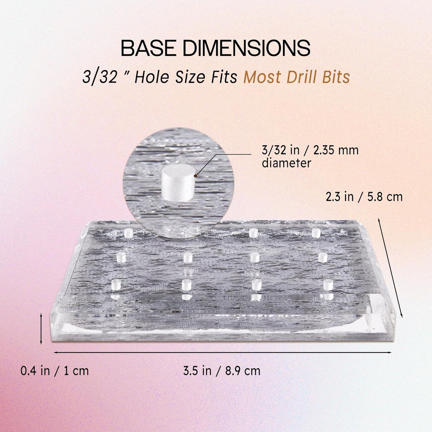 PANA Rectangle Transparent Acrylic Nail Drill Bit Holder Display Organizer Stand - Carbide Bit Storage Mount For Manicure Tools Nail Salon - 12 Holes Silver (Drill Bits Not Included)