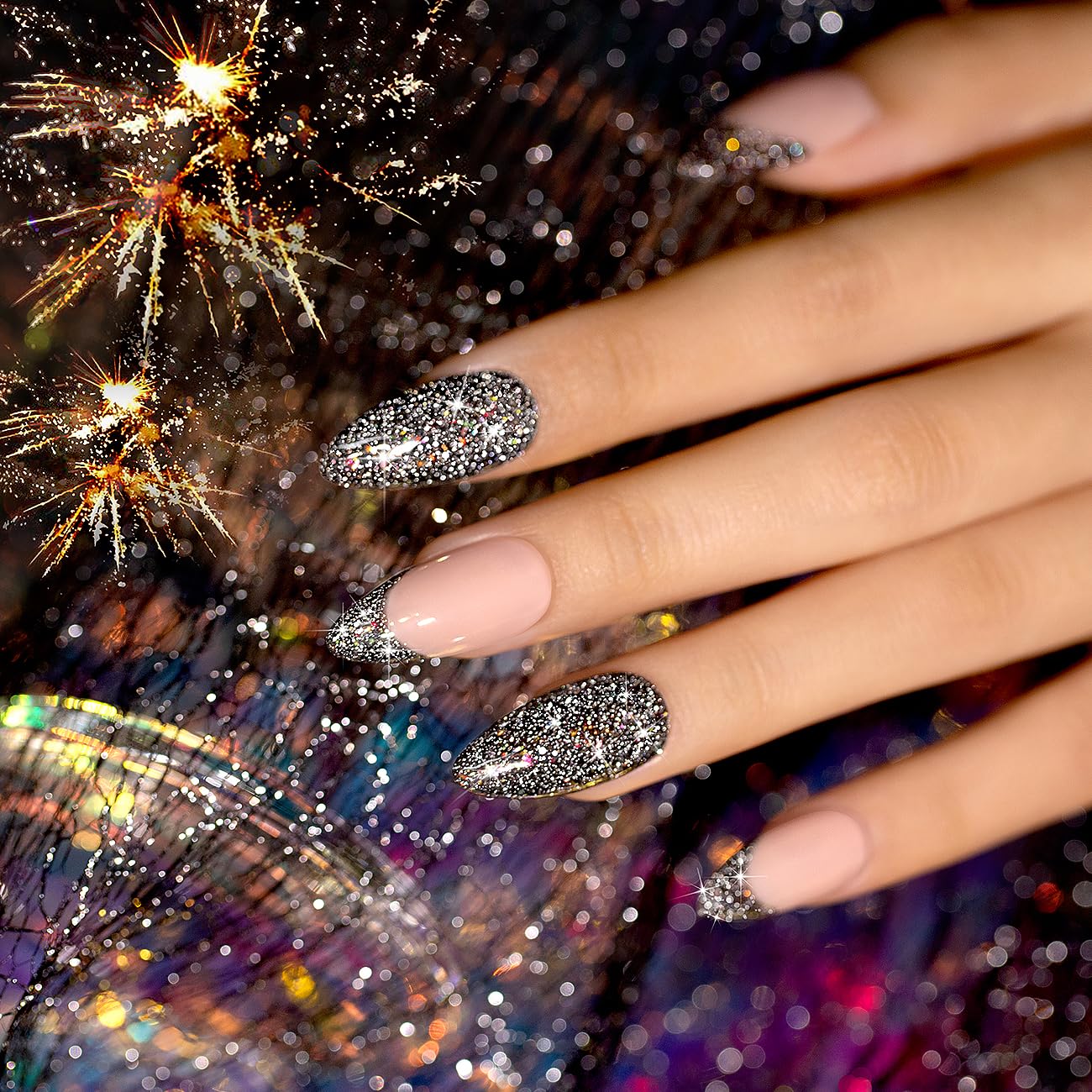 RARJSM Reflective Glitter Gel Polish Black Sequins Sparkling Glitter Iridescent Shimmer Gel Disco Glitters Sparkle Diamond Holographic Gel Soak off Nail Art Design Salon DIY at Home