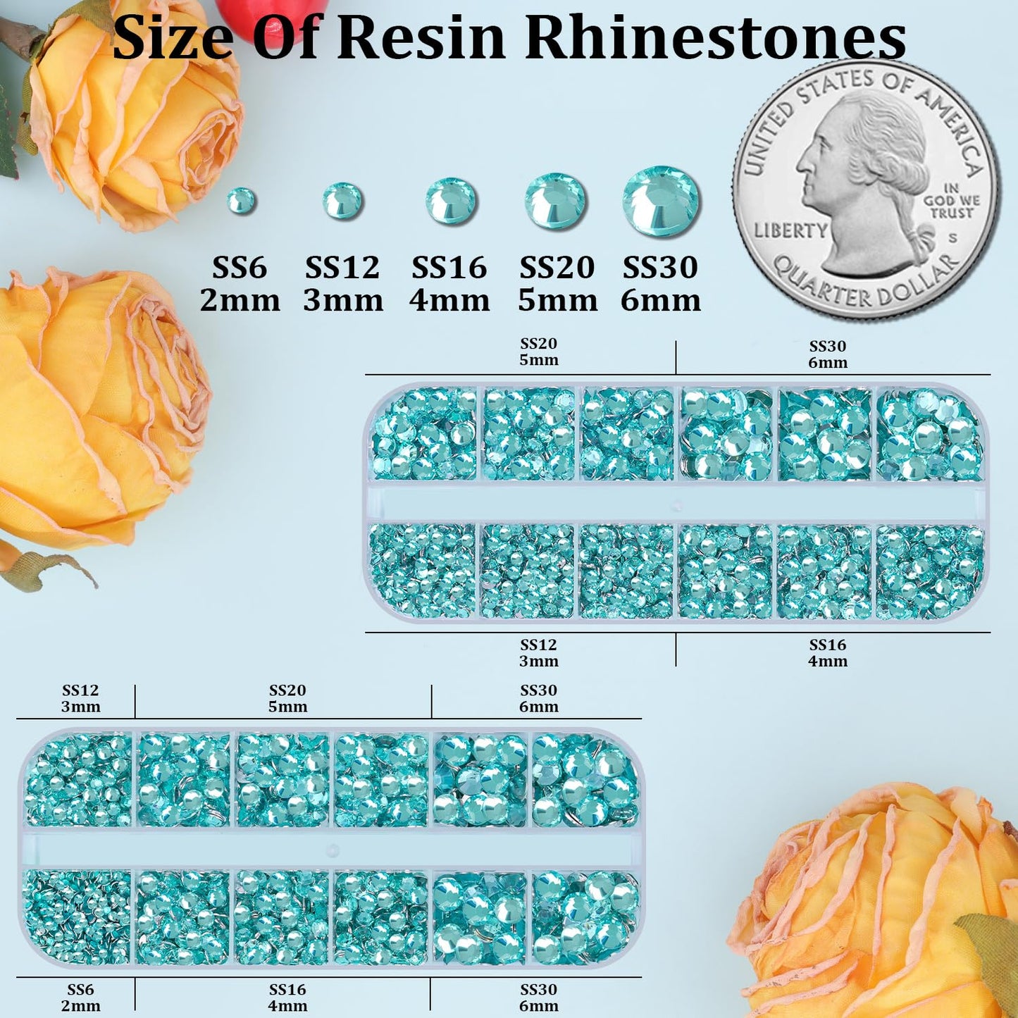 Resin Rhinestones for Crafting, 2 Boxes Lake Blue Flatback Crystals for Bedazzling Crafts DIY Nail Art Deco, Non Hotfix Bulk Gems for Tumbler Shoes Clothing Fabric Face Makeup