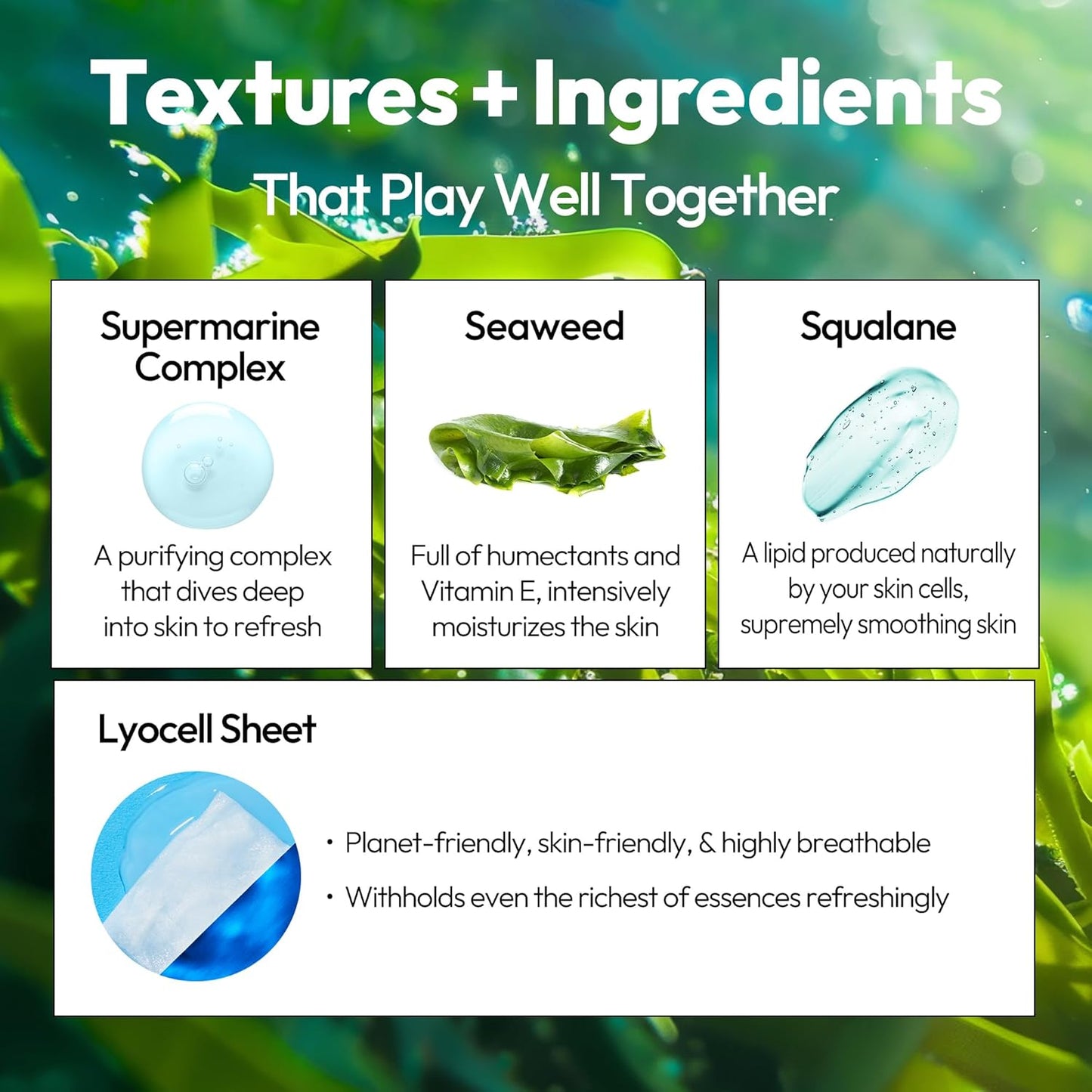 LAPCOS Seaweed Sheet Mask, Daily Face Mask with Hyaluronic Acid to Smooth and Purify Skin, Korean Beauty Favorite, 5-Pack