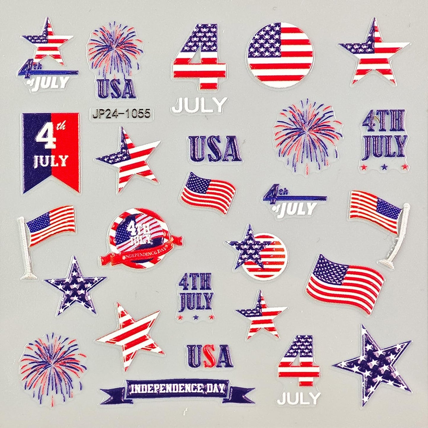 4th of July Nail Art Stickers Set 5D Embossed Red Blue USA Flag Nail Decals 4PCS Five-Pointed Star America UK Flags Design Independence Day Nail Adhesive Stickers for DIY Nail Art Decorations