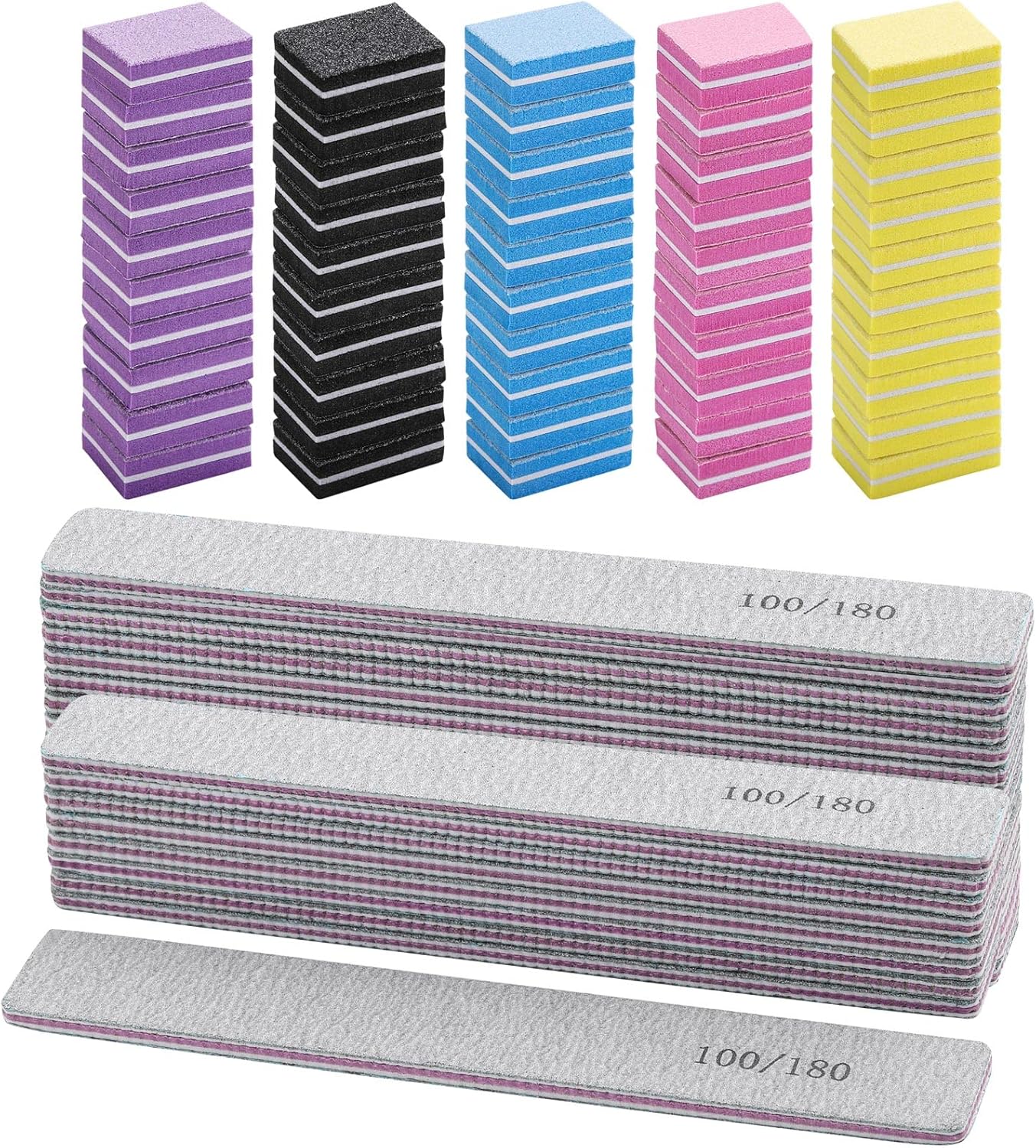25 Pcs Nail Files for Acrylic Nails and 50 Pcs Mini Buffer Block File, 100/180 Grit Nail Buffer Double Sides Emery Boards Fingernail Files