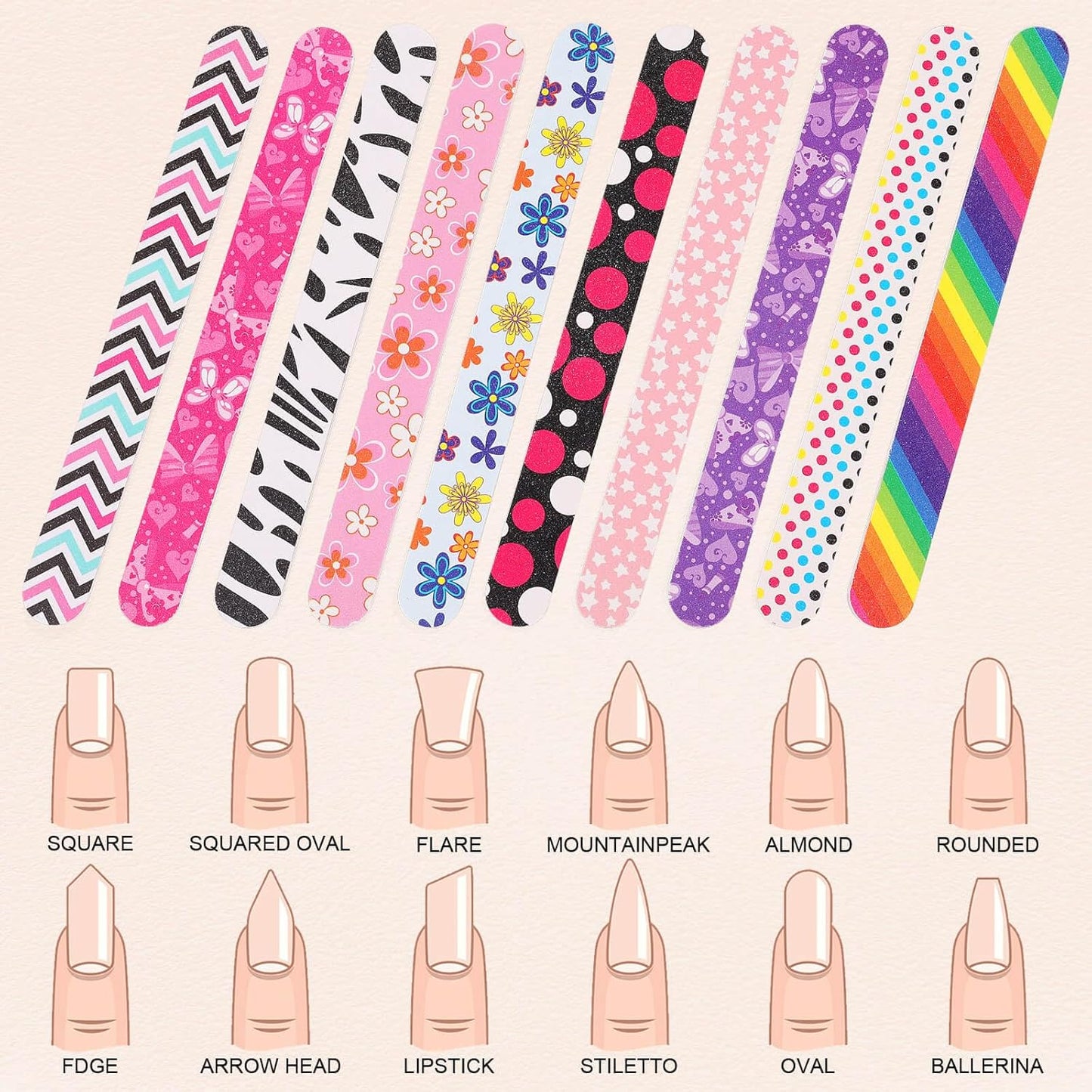 Professional Nail File, Colorful Double Sided120/180 Grit Emery Boards, Manicure Pedicure Tool and Nail Buffering Files, 10 Pack