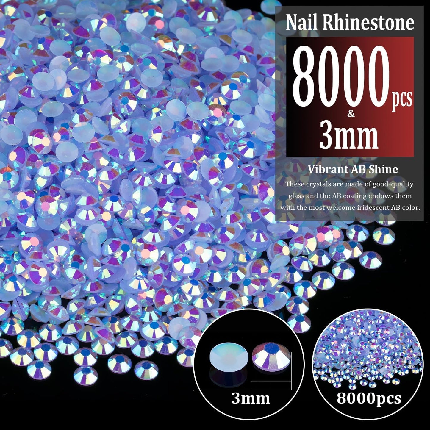 8000pcs 3mm Resin Rhinestones Bulk, Sky Blue AB Flatback Round Jelly Rhinestones Bedazzling Non Hotfix Crystal Gems Large Quantity Wholesale for DIY Crafts Clothes Tumblers Face Makeup Manicure