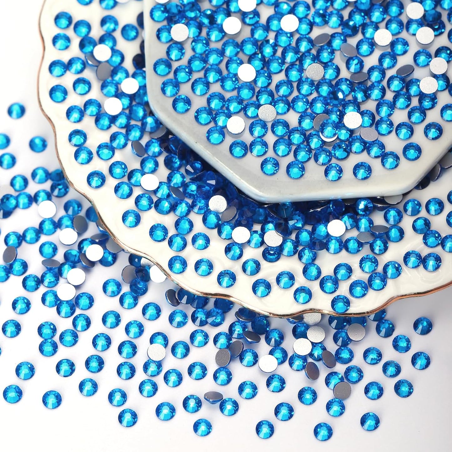 10000PCS Capri Blue Rhinestones Bulk, Flat Back Crystal Glass Stone Round Gems,SS10, 2.7-2.9mm