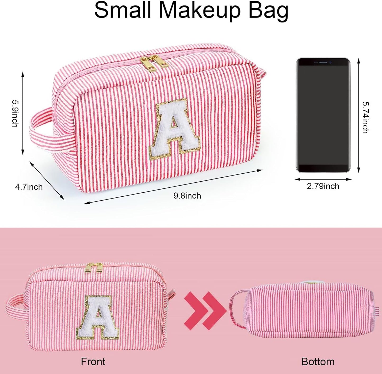 YOOLIFE Initial Makeup Bag for Women - Cute Pink Toiletry Bags Cosmetic Pouch for Teen Girls, Personalized Birthday Gifts for Women Friends Sister Daughter, Letter L