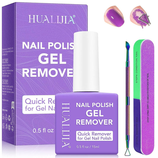 Gel Nail Polish Remover, Professional Gel Polish Remover with Nail File & Nail Polish Scraper, Don't Hurt Your Nails, Easily & Quickly Remove Nail Polish in 3-5 Minutes (15ML)
