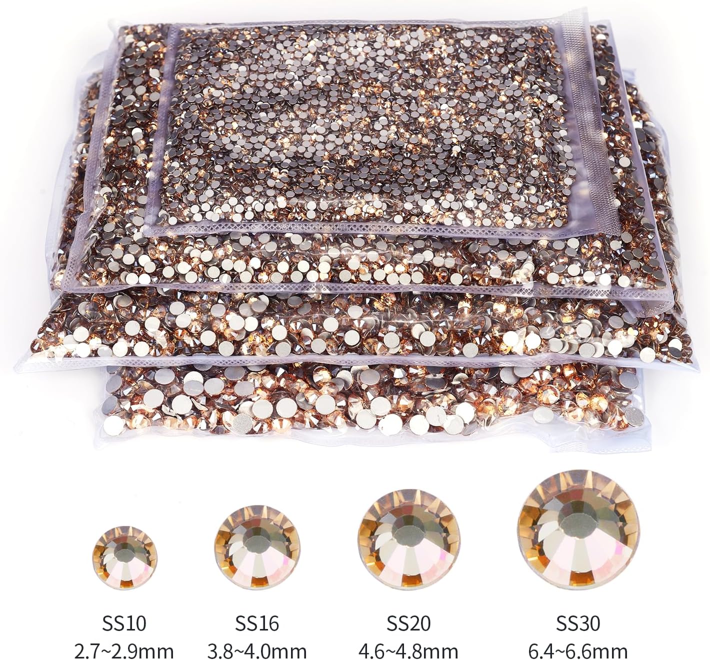 2000PCS Golden Shadow Rhinestones Bulk, Flat Back Crystal Glass Stone Round Gems,SS30, 6.4-6.6mm