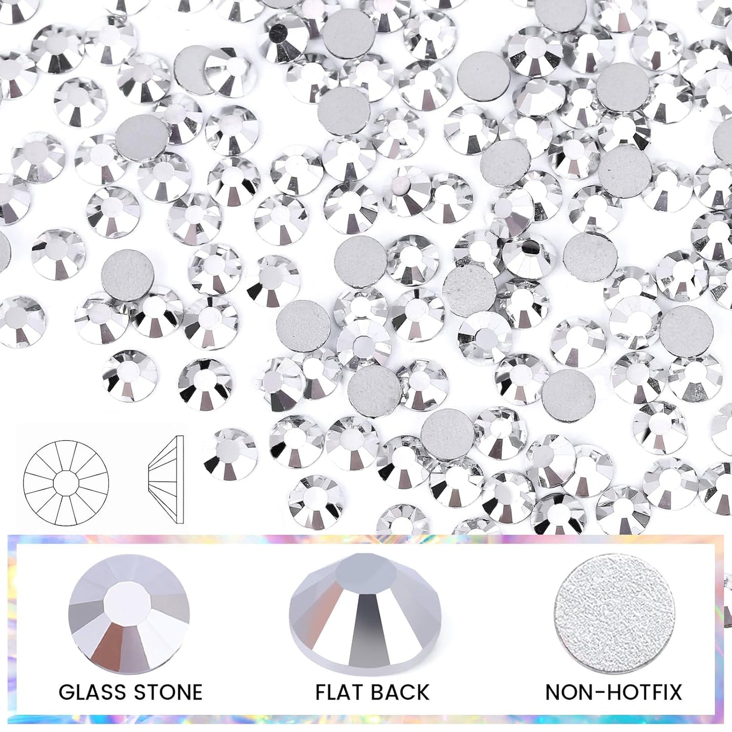 SS12 Silver Rhinestones - 1440pcs Non-Hotfix Glass Nail Gems for Crafts, Makeup Bags & DIY Decoration
