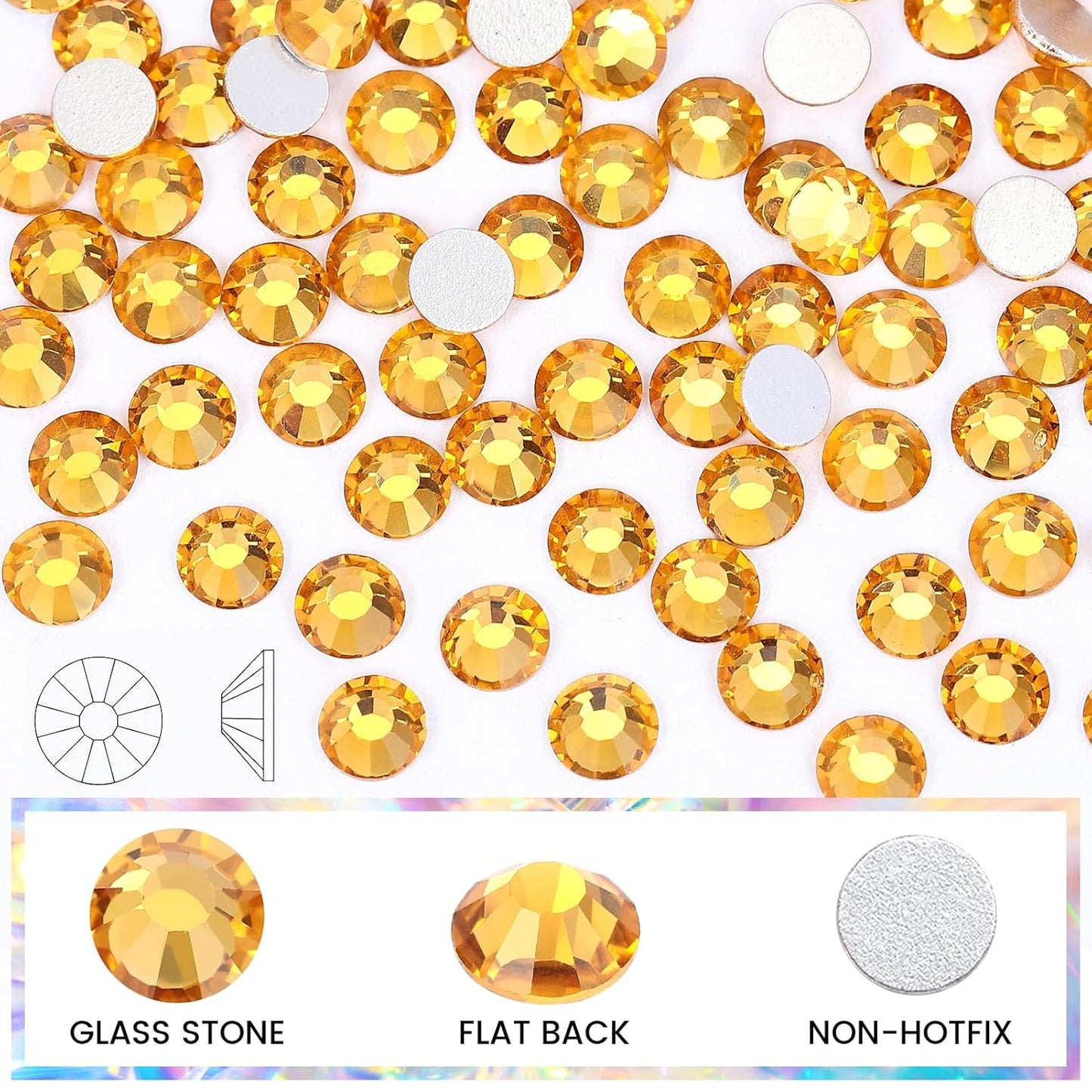 Gold Yellow Rhinestones Flatback Rhinestone for Crafts Glass Nail Rhinestones Nail Gems Crystals for Makeup Bags Shoes Decoration DIY(SS20,1440pcs,Gold Yellow)