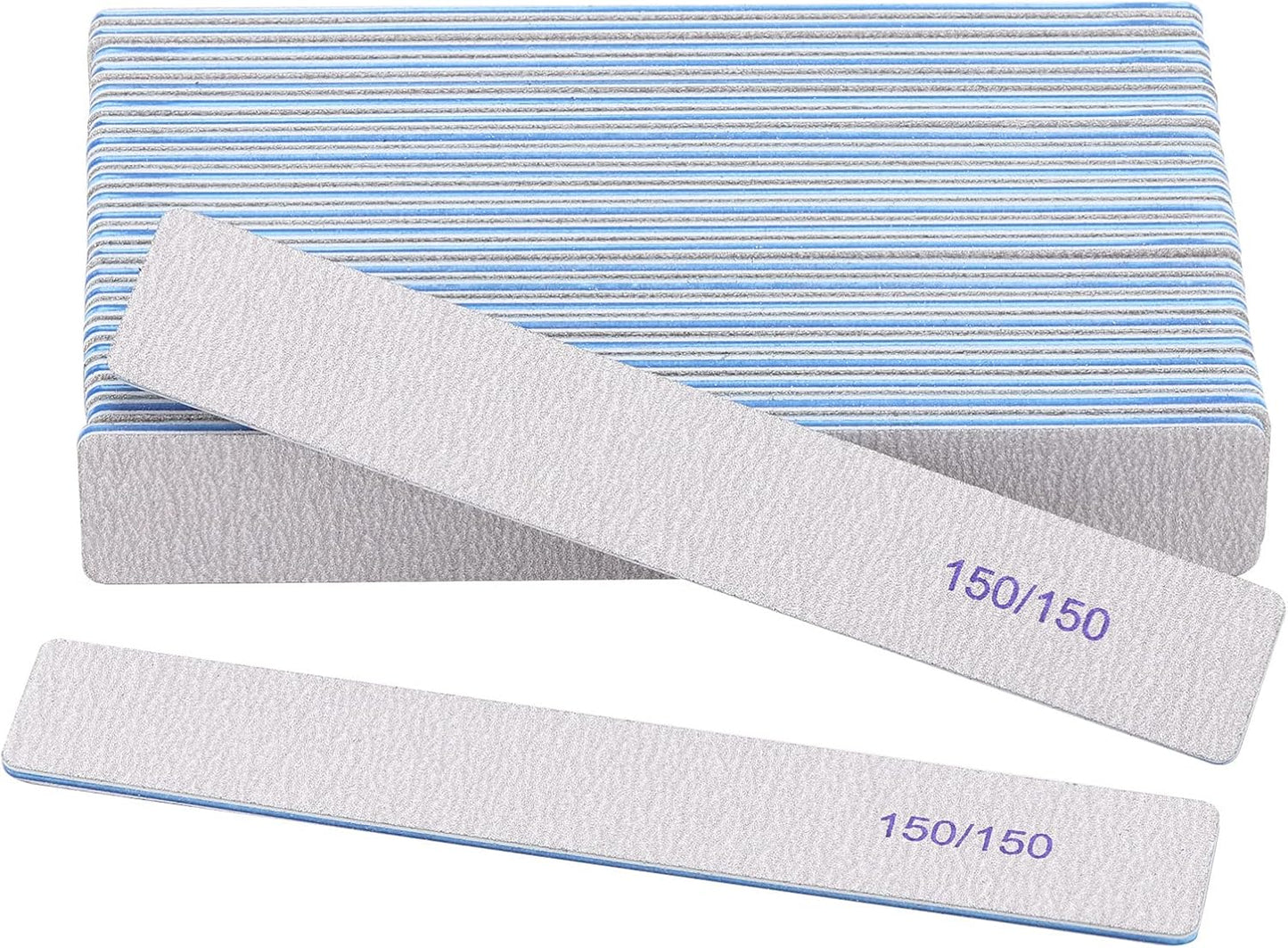 25 Pieces 150/150 Grit Rectangle Nail Files for Acrylic Nails, Reusable Buffering Files Double Sided Emery Boards for Natural Nails
