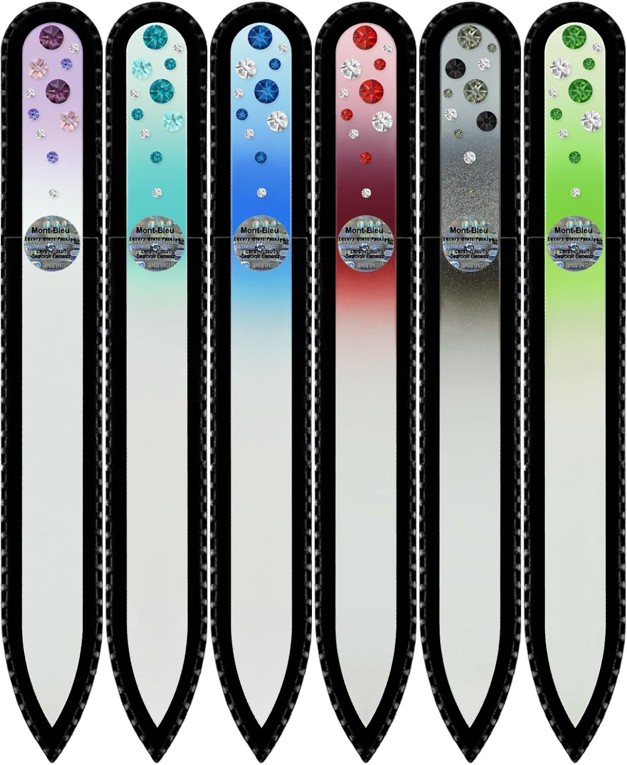 Mont Bleu Gift Set of 5 + 1 Free Glass Nail Files Hand Decorated with Crystals - Gifts for Best Friends Women - Handmade Gifts - Czech Tempered Glass - Crystal Nail File for Women