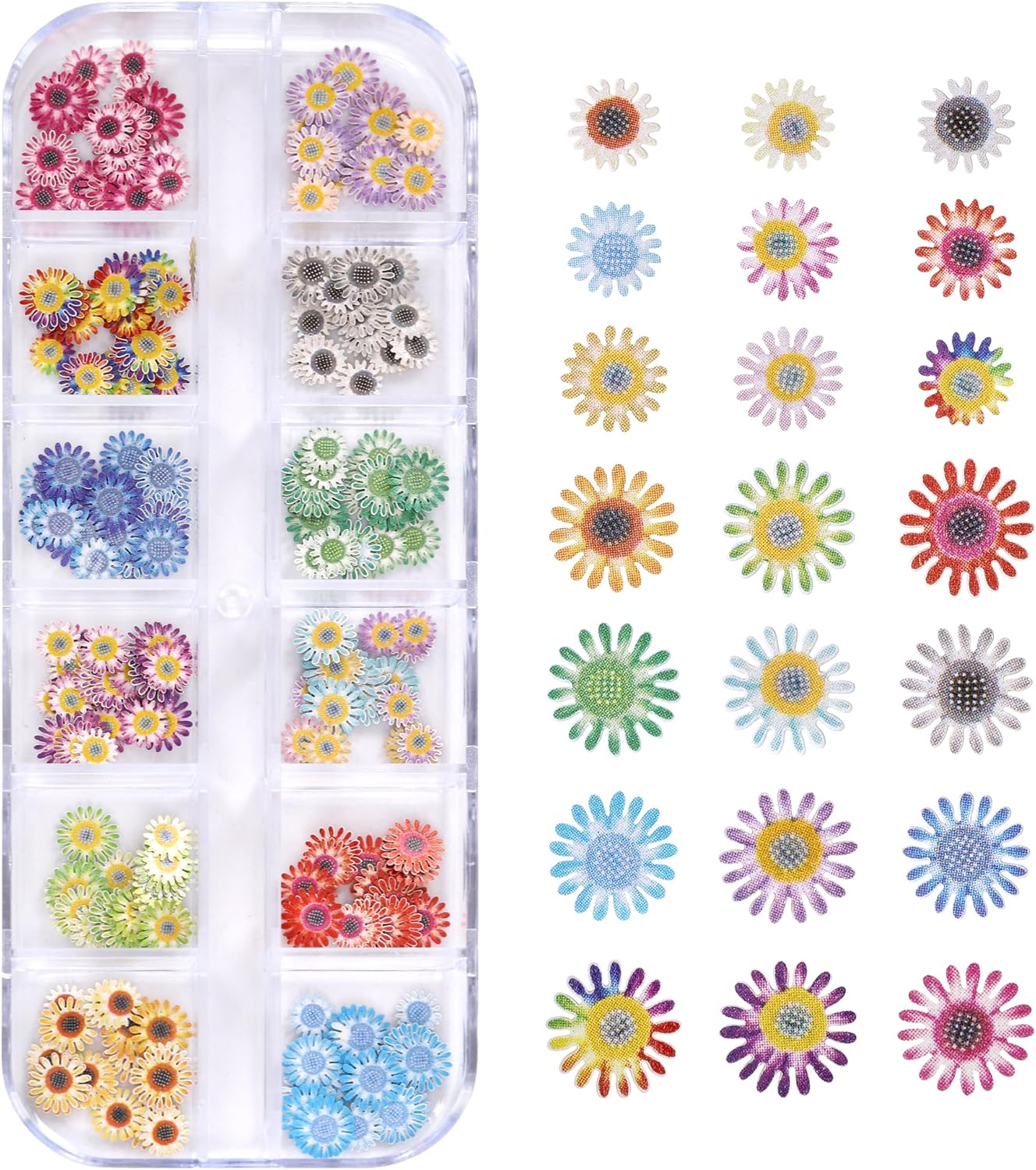 300Pcs 3D Flower Nail Art Charms Sequins Decals Colorful Mixed Daisy Design Slice Nail Flowers Ultra Wood Pulp Flakes Sequins 3